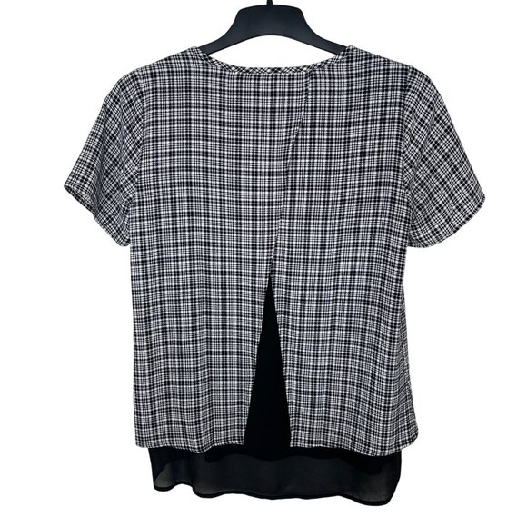 Michael Kors Womens Black & White Plaid Short Sleeve Top With Split Back Medium - Picture 12 of 14